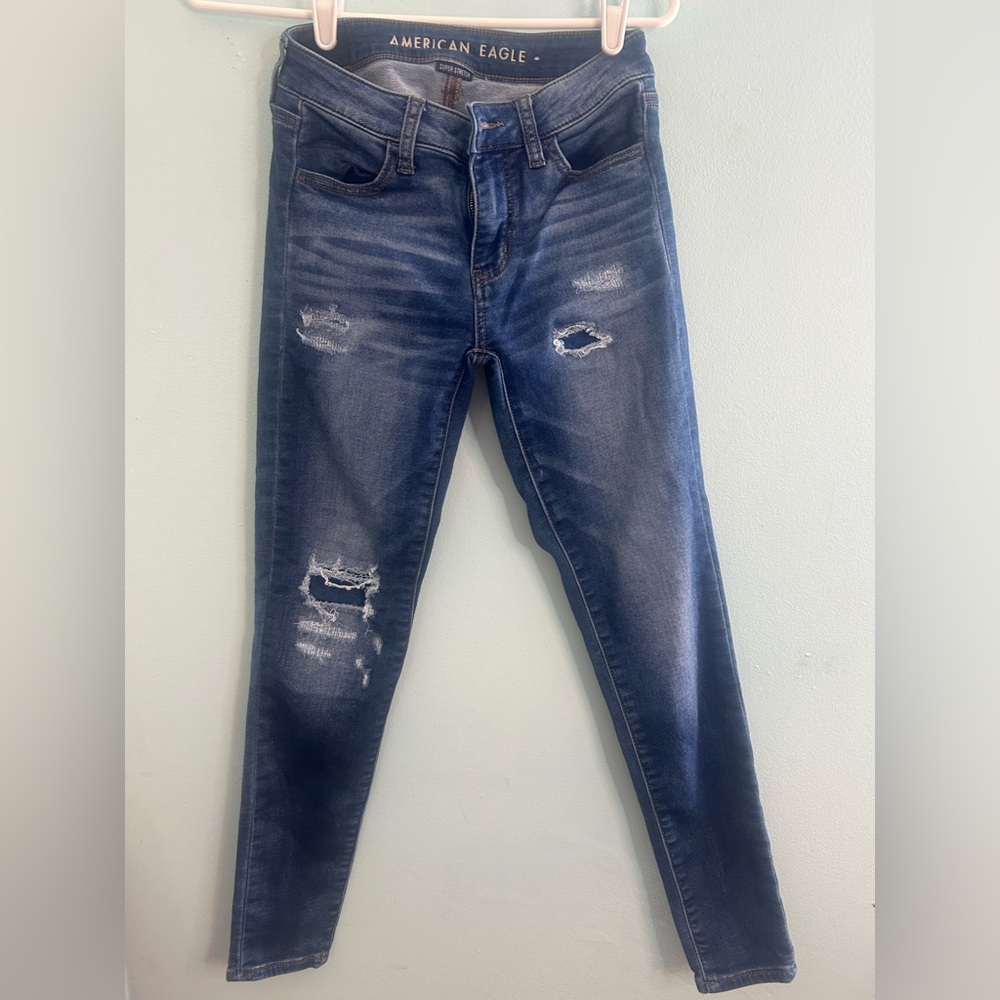 American Eagle Outfitters Blue Ripped Skinny Jeans